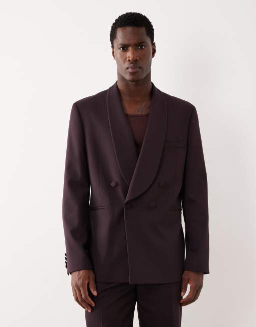 ASOS DESIGN – Bordowy smoking o regularnym kroju z diagonalu, 3 z 3