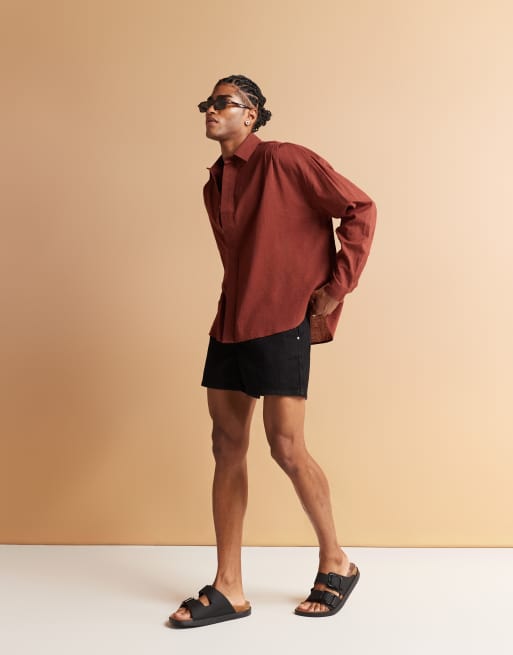 ASOS DESIGN – Bordowa obszerna koszula oversize z zakrytą plisą na guziki, 2 z 4