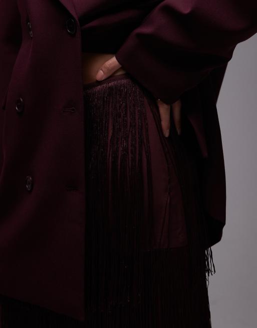 ASOS DESIGN – Bordowa spódnica midi z frędzlami, 5 z 5