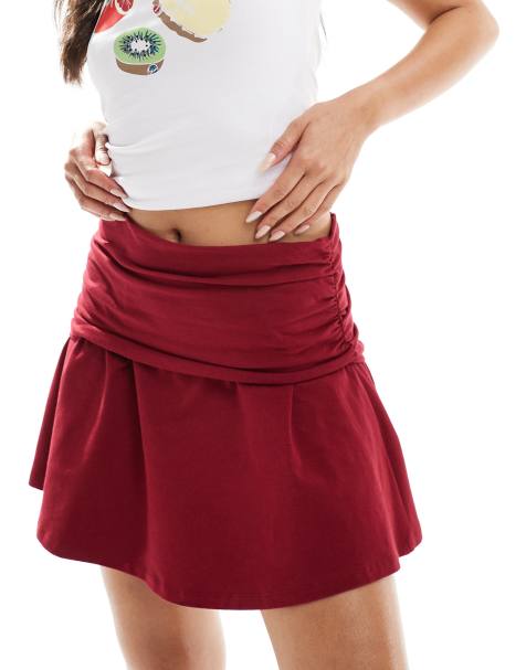 ASOS DESIGN foldover mid rise skirt in wine