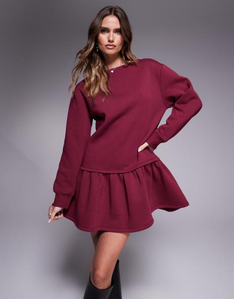ASOS DESIGN – Bordowa sukienka dresowa z obniżonym stanem - view 1