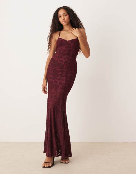 ASOS DESIGN sleeveless with lace up back maxi dress in red wine