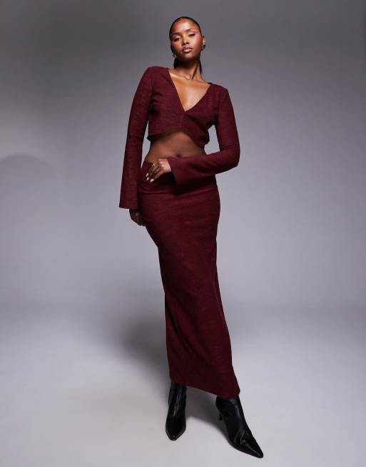 ASOS DESIGN – Szczotkowany prążkowany zestaw: krótki top z dekoltem w szpic i spódnica maxi, 3 z 3