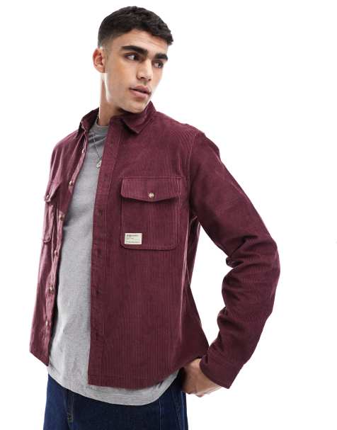 ASOS DESIGN – Bordowa sztruksowa koszula wierzchnia o pudełkowym kroju z naszywką - view 1
