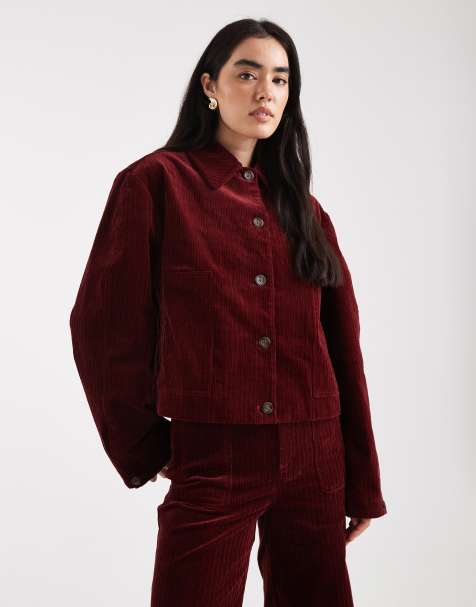 ASOS DESIGN cord jacket co-ord in burgundy