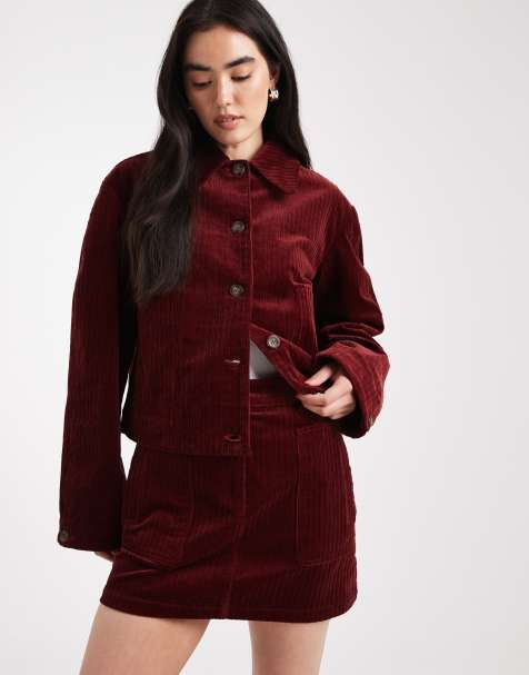 ASOS DESIGN cord mini skirt co-ord in burgundy