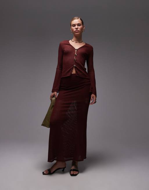ASOS DESIGN – Bordowa szydełkowa spódnica maxi o kroju syrenki, część zestawu