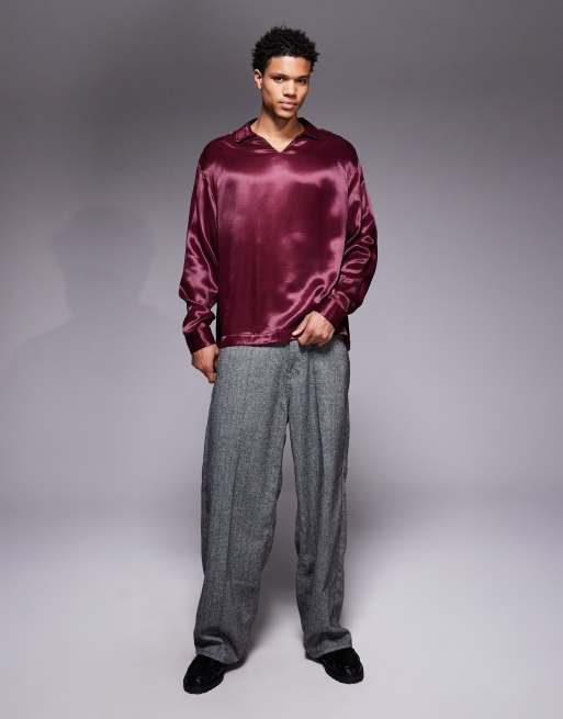 ASOS DESIGN – Bordowa zakładana przez głowę satynowa koszula oversize, 2 z 5
