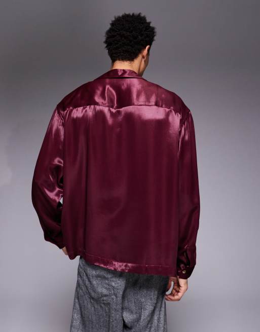 ASOS DESIGN – Bordowa zakładana przez głowę satynowa koszula oversize, 3 z 5