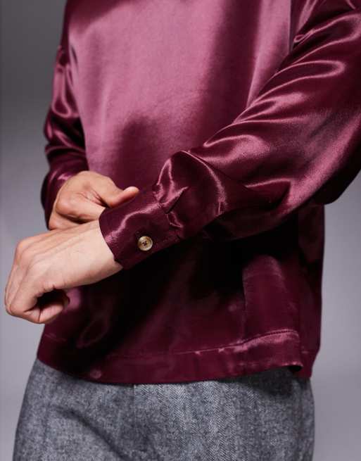 ASOS DESIGN – Bordowa zakładana przez głowę satynowa koszula oversize, 5 z 5