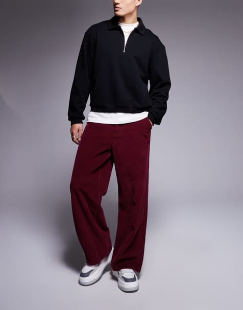 ASOS DESIGN – Bordowe bardzo luźne spodnie sztruksowe - view 1
