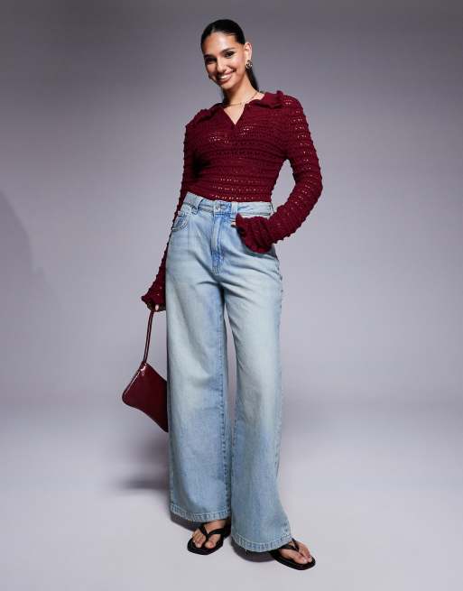 ASOS DESIGN – Bordowe body z dzianiny o ozdobnym ściegu z falbanką, 2 z 4