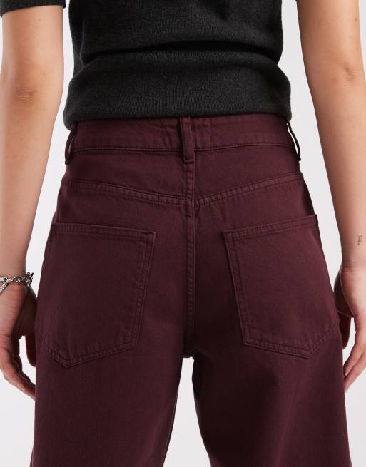 ASOS DESIGN – Bordowe dopasowane jeansy barrel, 4 z 5