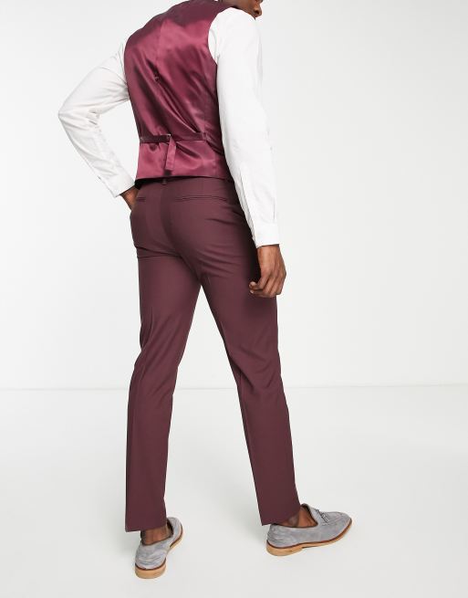 ASOS DESIGN – Bordowe dopasowane spodnie garniturowe, 2 z 4