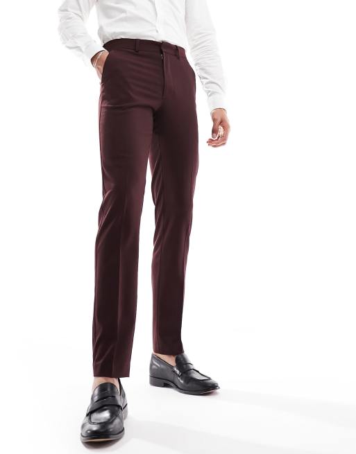 ASOS DESIGN – Bordowe dopasowane spodnie garniturowe