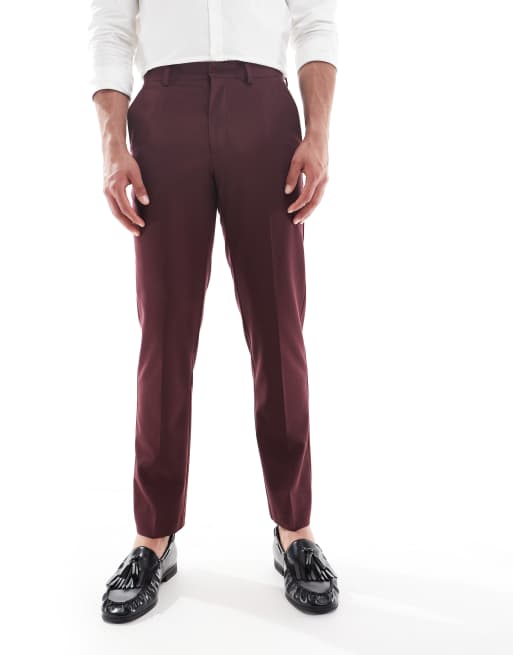 ASOS DESIGN – Bordowe dopasowane spodnie garniturowe, 4 z 5