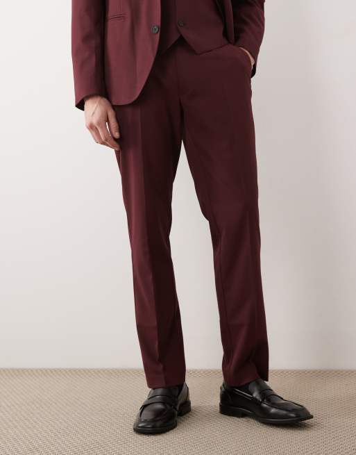 ASOS DESIGN – Bordowe dopasowane spodnie garniturowe, 2 z 5