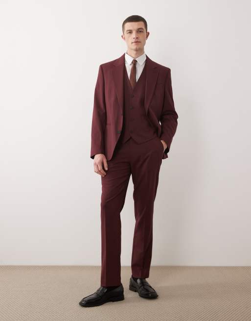 ASOS DESIGN – Bordowe dopasowane spodnie garniturowe, 3 z 5