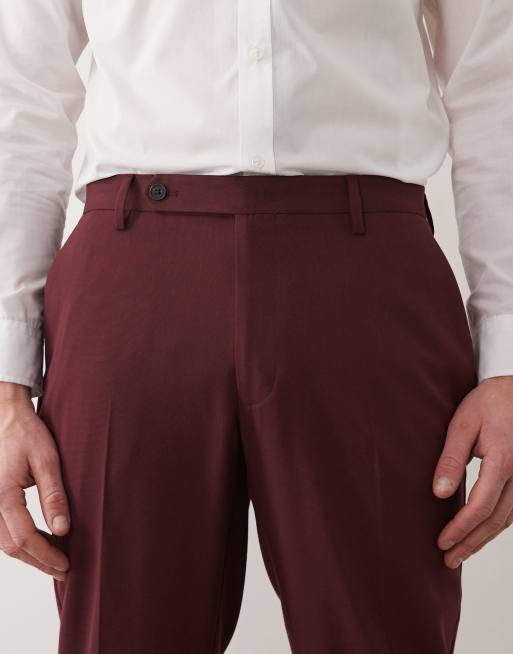 ASOS DESIGN – Bordowe dopasowane spodnie garniturowe, 4 z 5