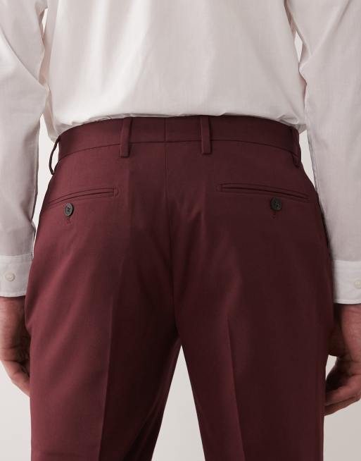 ASOS DESIGN – Bordowe dopasowane spodnie garniturowe, 5 z 5