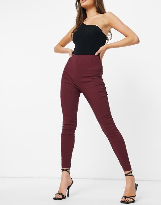 ASOS DESIGN – Bordowe dopasowane spodnie z podwyższonym stanem