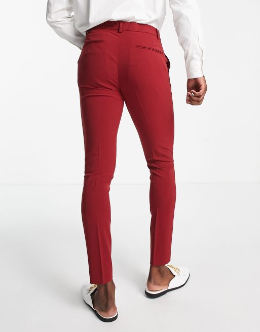 ASOS DESIGN – Bordowe eleganckie spodnie o bardzo obcisłym kroju, 2 z 4