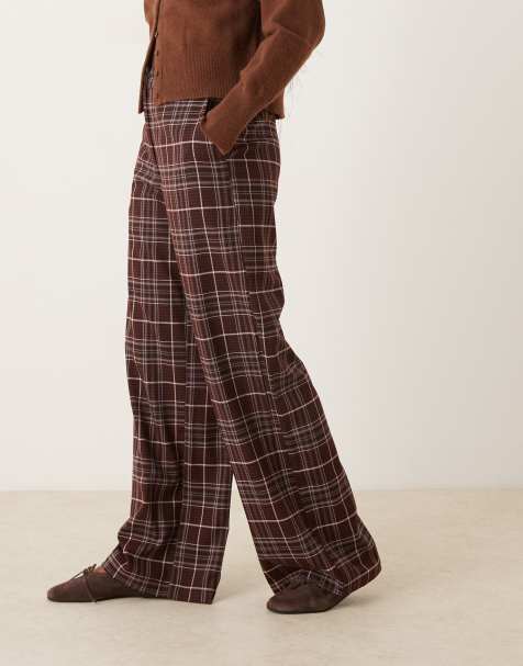 ASOS DESIGN – Bordowe eleganckie spodnie o luźnym kroju z prostymi nogawkami w kratkę - view 1