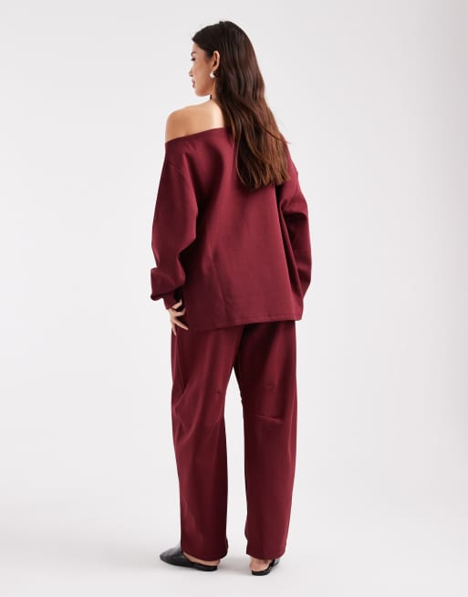 ASOS DESIGN – Bordowe joggersy o fasonie barrel, z materiału interlock, 4 z 5