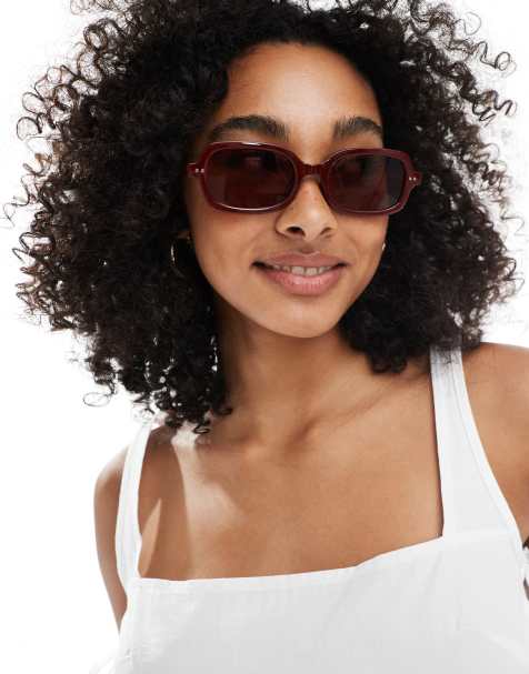 ASOS DESIGN – Bordowe kwadratowe okulary przeciwsłoneczne z metalowymi elementami - view 1