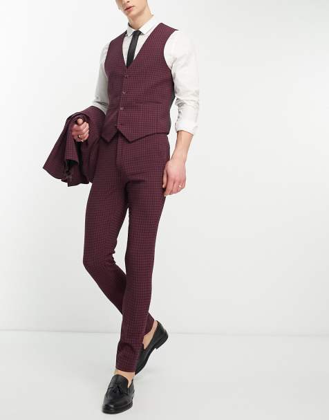 ASOS DESIGN – Bordowe obcisłe spodnie garniturowe w kratkę vichy - view 1