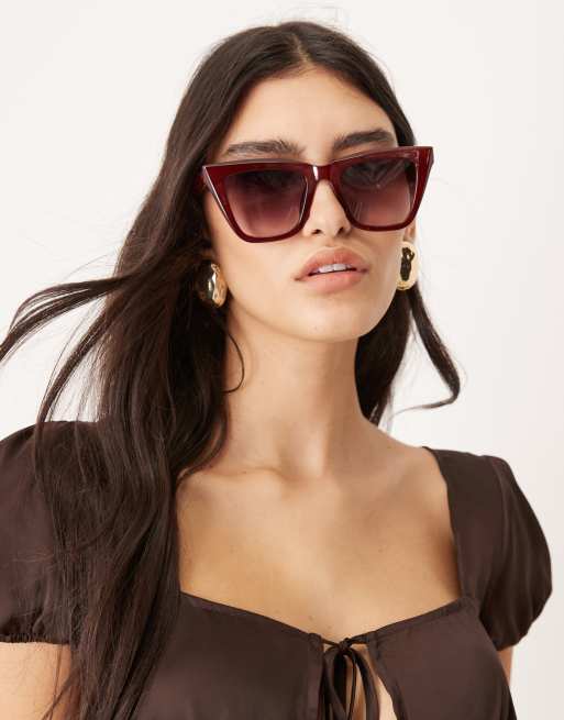 ASOS DESIGN – Bordowe okulary przeciwsłoneczne typu kocie oczy z głębiej osadzonymi soczewkami