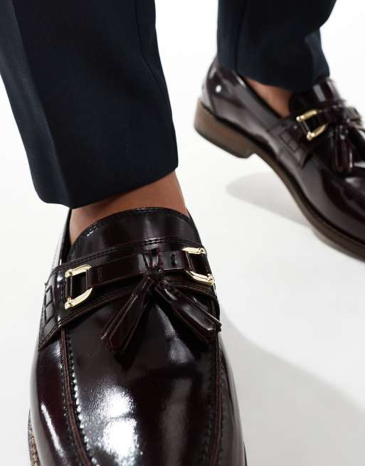 ASOS DESIGN – Bordowe skórzane loafersy z frędzlami, 2 z 4