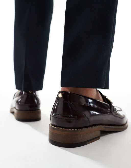 ASOS DESIGN – Bordowe skórzane loafersy z frędzlami, 3 z 4