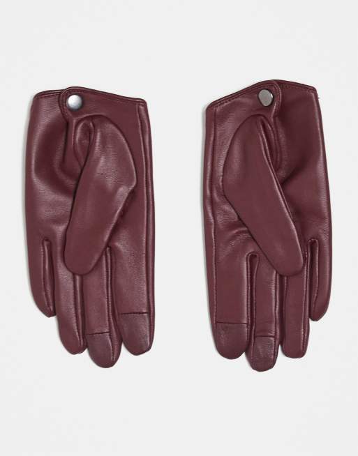 ASOS DESIGN – Bordowe skórzane rękawiczki dostosowane do ekranów dotykowych, 3 z 3