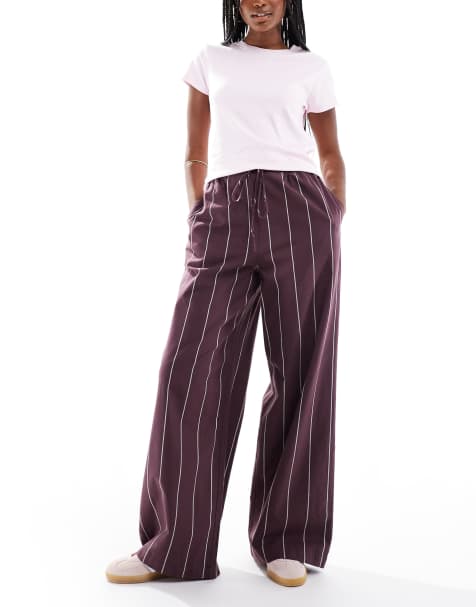 ASOS DESIGN – Bordowe spodnie z szerokimi nogawkami w prążki - view 1