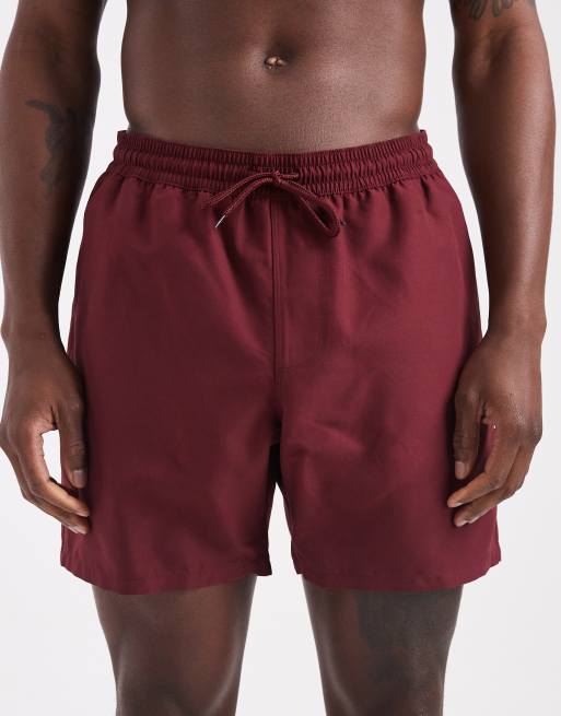 ASOS DESIGN – Bordowe średniej długości szorty kąpielowe, 4 z 5