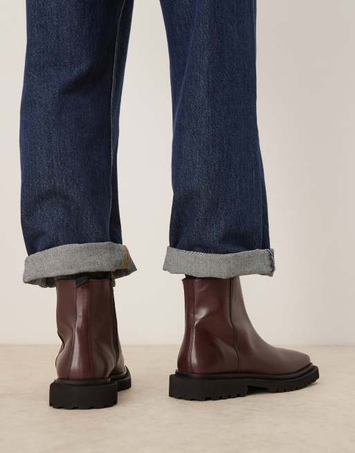 ASOS DESIGN – Bordowe sztyblety skórzane z zamkami, 4 z 4
