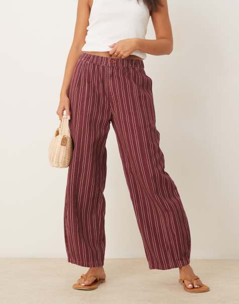 ASOS DESIGN laundered pull on barrel trousers in burgundy stripe