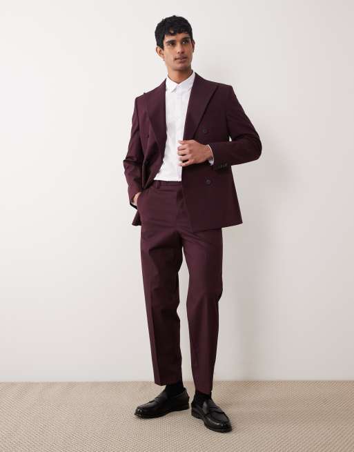 ASOS DESIGN – Bordowy garnitur dwurzędowy o regularnym kroju, 2 z 3