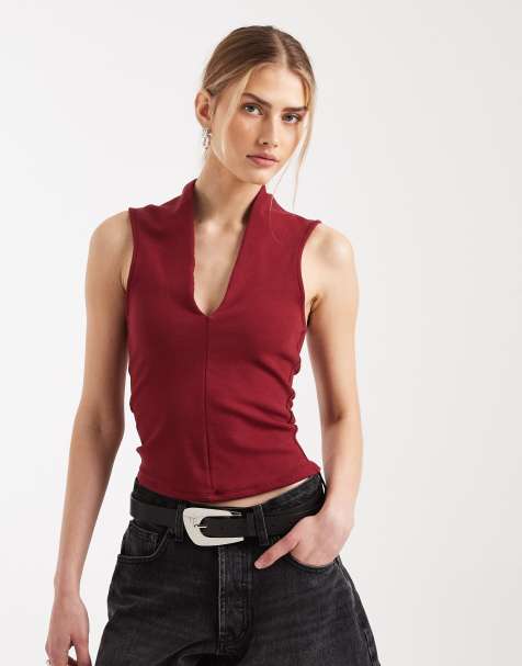 ASOS DESIGN – Bordowy bawełniany top z głębokim dekoltem - view 1