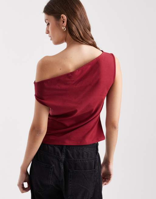 ASOS DESIGN – Bordowy bawełniany top z odkrytymi ramionami, 3 z 4