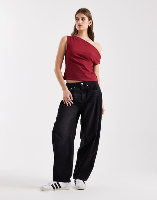 ASOS DESIGN – Bordowy bawełniany top z odkrytymi ramionami, 4 z 4
