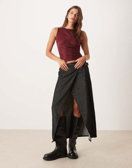 ASOS DESIGN – Bordowy dżersejowy top z marszczeniem, 3 z 4