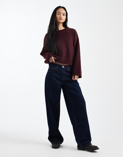 ASOS DESIGN – Bordowy dzianinowy sweter oversize z szerokimi rękawami, 2 z 4