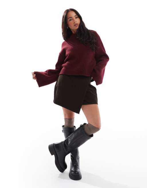 ASOS DESIGN – Bordowy dzianinowy sweter z szerokimi rękawami, 2 z 4
