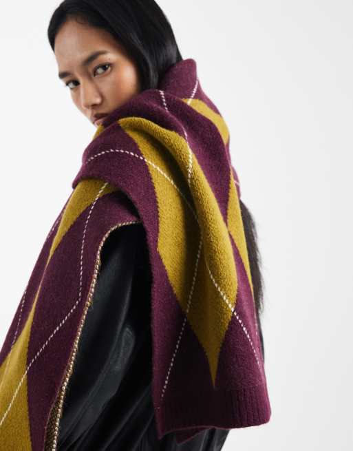 ASOS DESIGN – Bordowy dzianinowy szalik we wzór w romby, 2 z 3