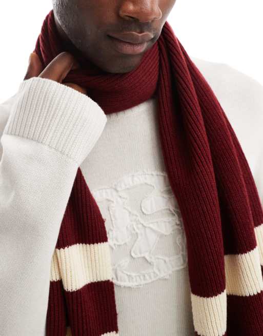 ASOS DESIGN – Bordowy dzianinowy szalik z paskami w uczelnianym stylu, 2 z 4