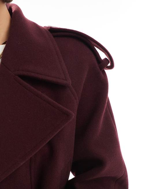 ASOS DESIGN – Bordowy elegancki prochowiec o krótkim fasonie, 4 z 4