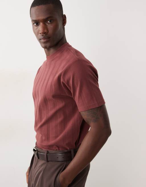 ASOS DESIGN – Bordowy fakturowany T-shirt o regularnym kroju, 3 z 5