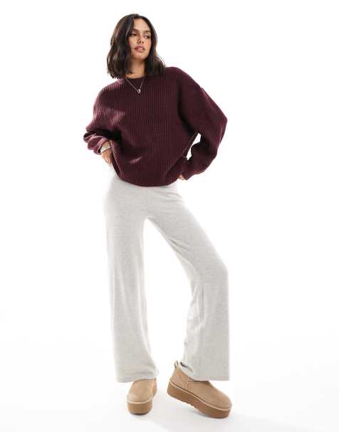 ASOS DESIGN – Bordowy gruby prążkowany sweter z okrągłym dekoltem - view 1